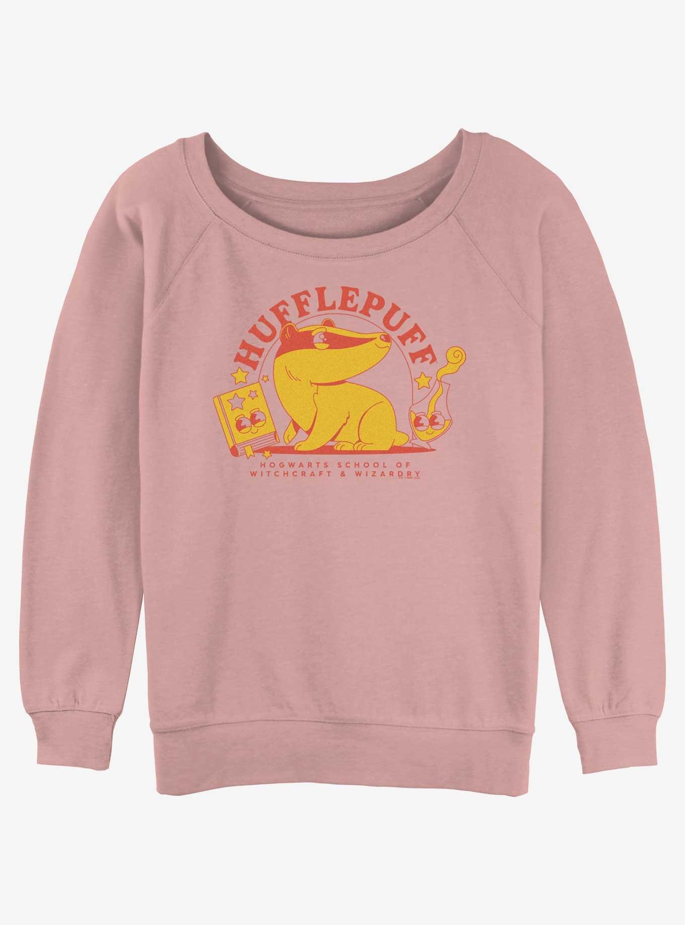 Harry Potter Witchcraft & Wizardry Hufflepuff Womens Slouchy Sweatshirt, DESERTPNK, hi-res