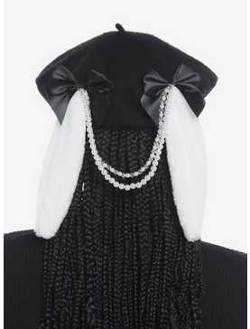 Bunny Ears Pearl Chain Bow Beret, , hi-res