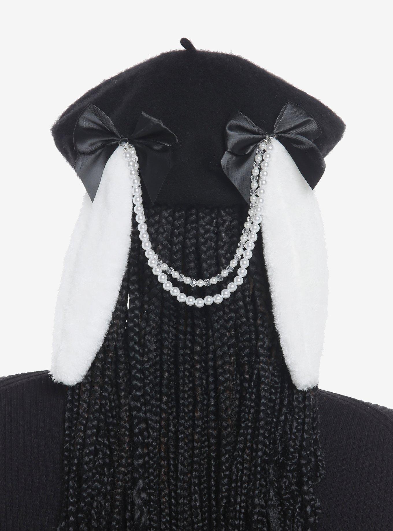 Bunny Ears Pearl Chain Bow Beret, , hi-res