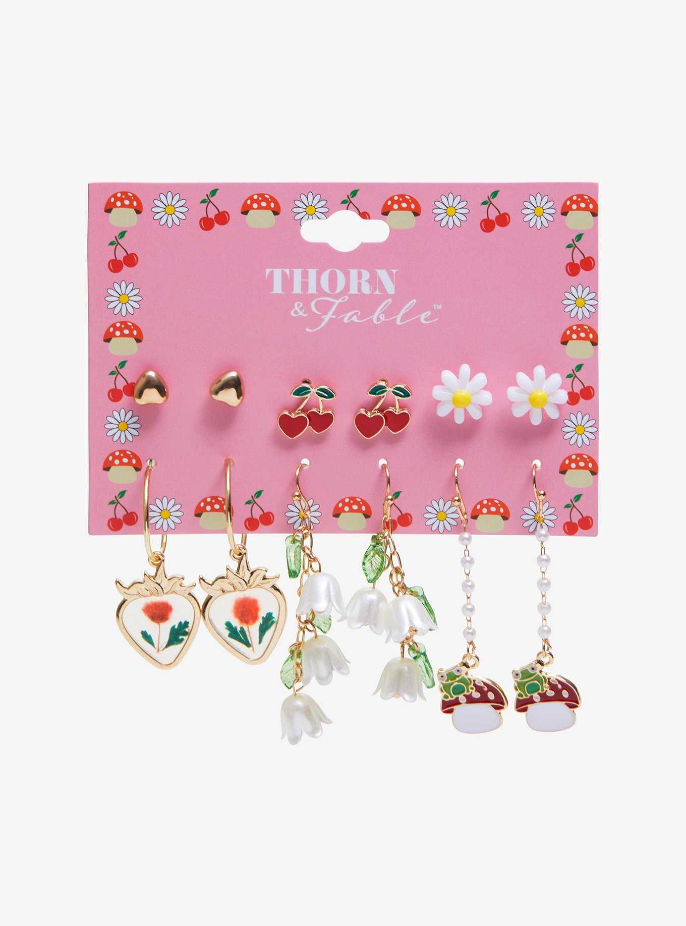 Thorn & Fable Glass Flower Mushroom Earring Set, , hi-res