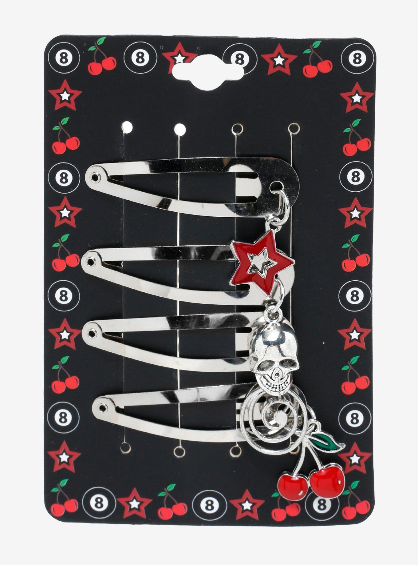 Cherry Spiral Skull Hair Clip Set, , hi-res