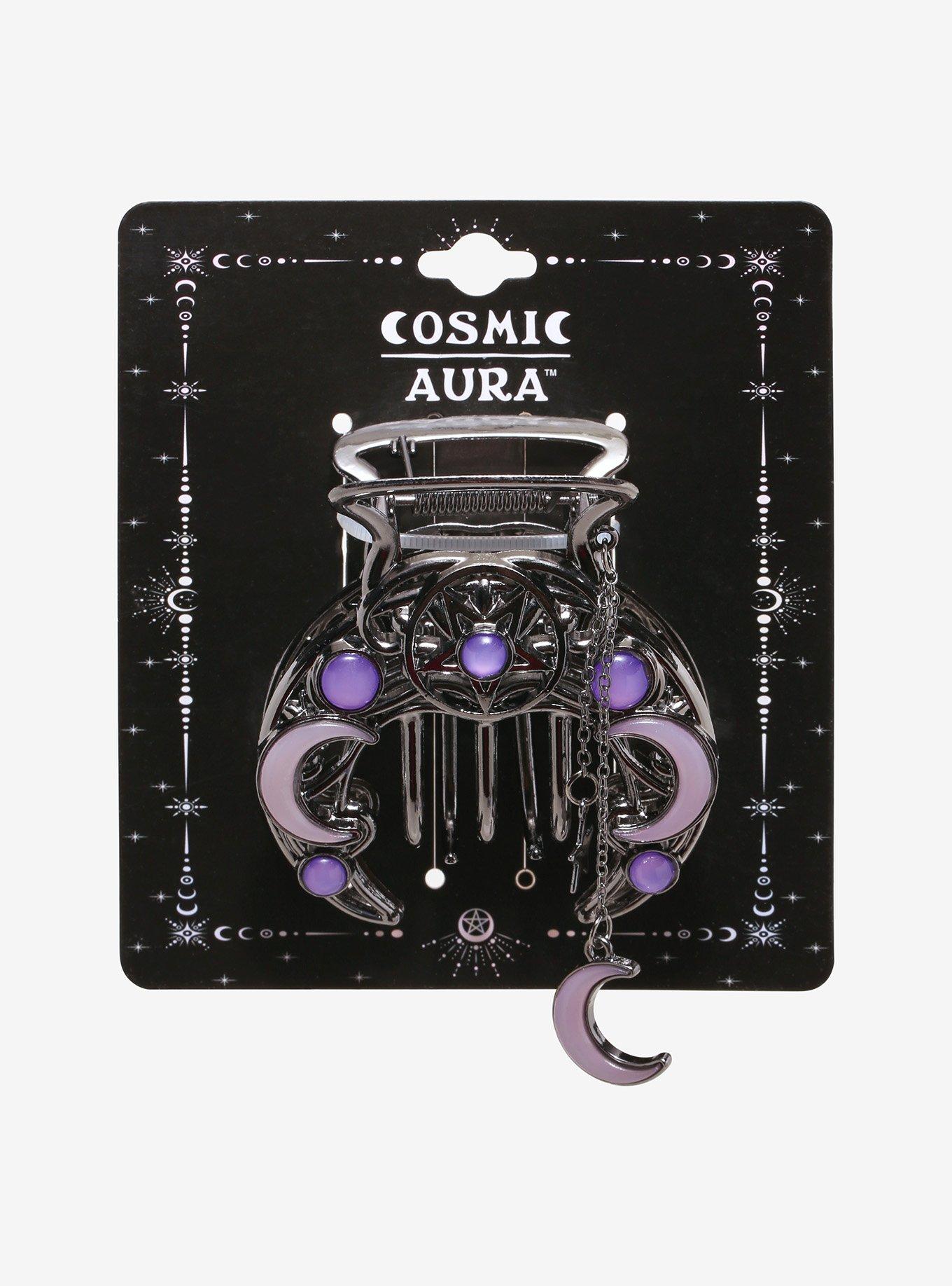 Cosmic Aura Purple Moon Claw Hair Clip, , hi-res