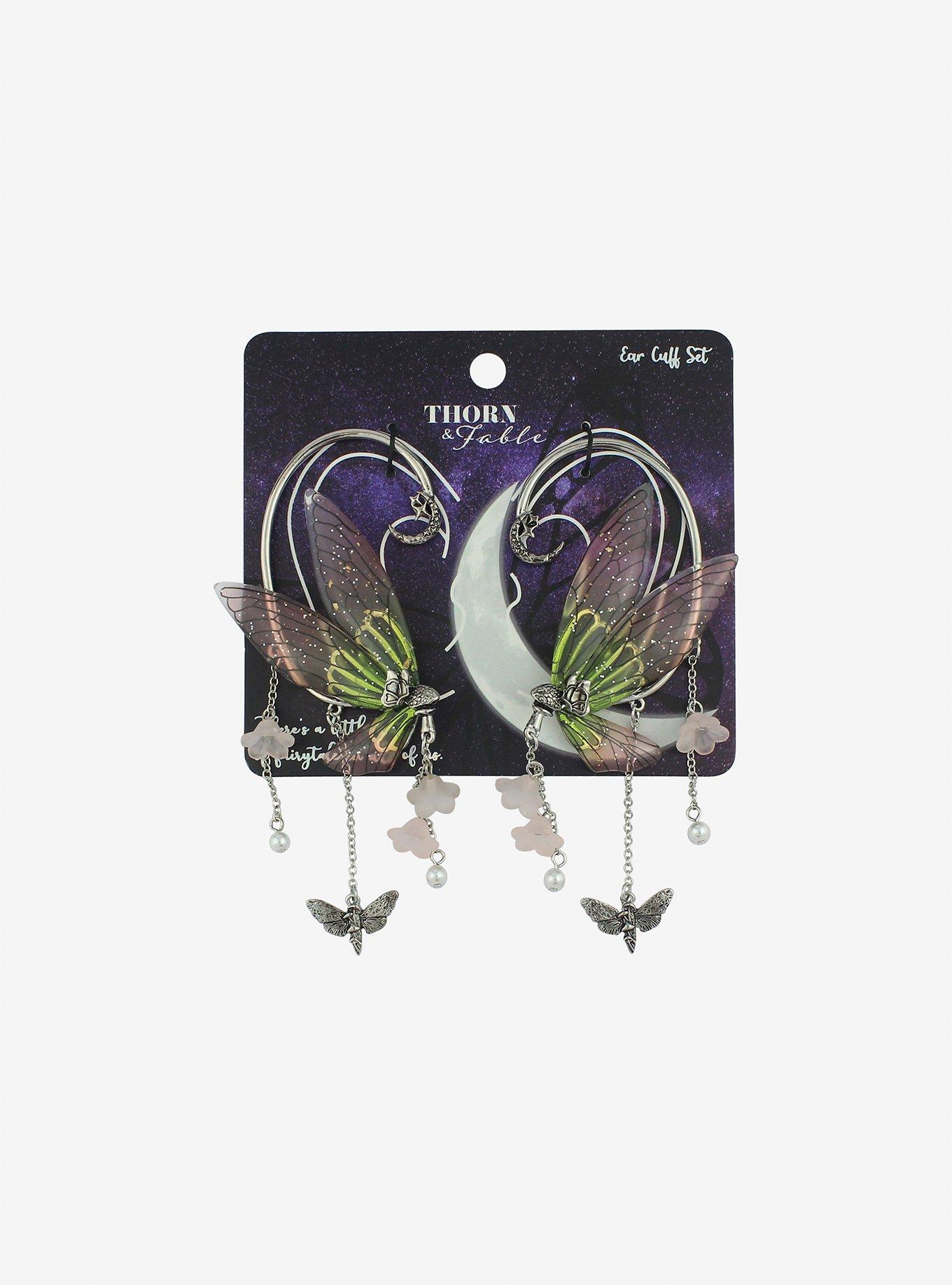 Thorn & Fable Green Butterflies Ear Cuffs, , hi-res