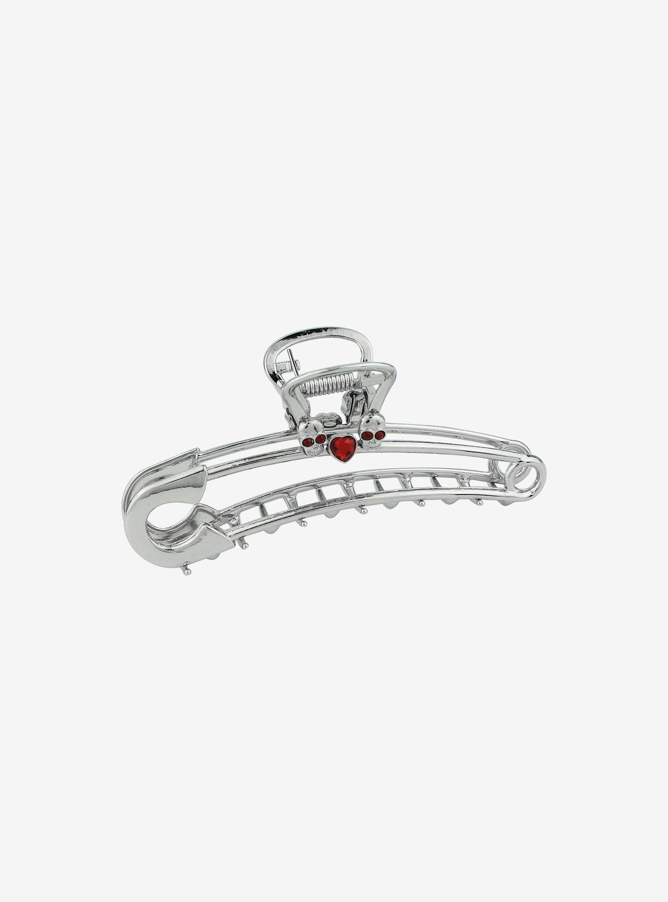 Social Collision Skull Safety Pin Claw Hair Clip, , hi-res