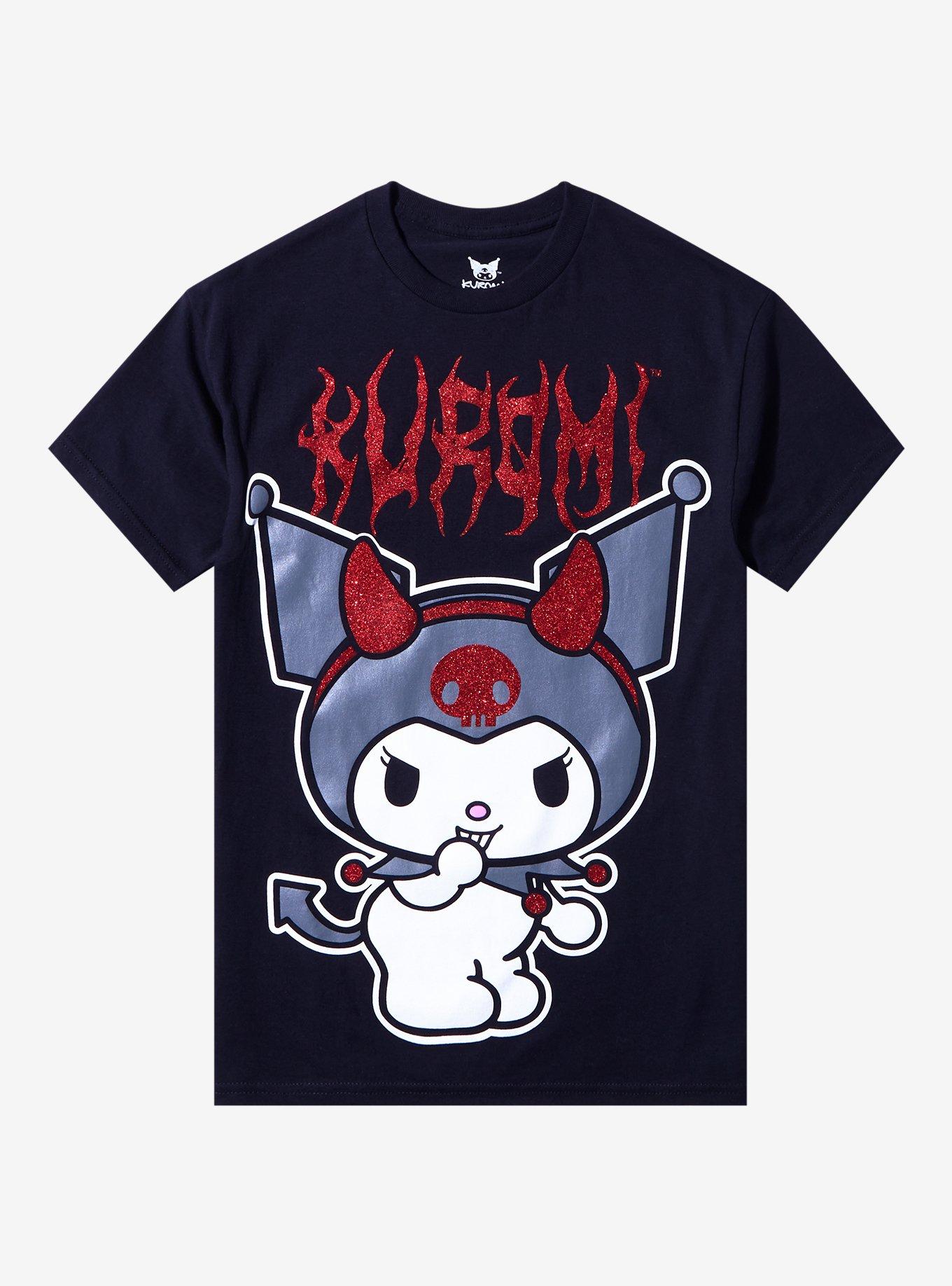 Kuromi Devil Red Glitter Boyfriend Fit Girls T-Shirt