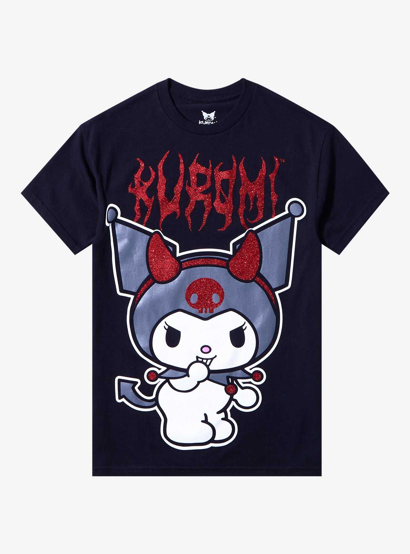 Kuromi Devil Red Glitter Boyfriend Fit Girls T-Shirt, , hi-res