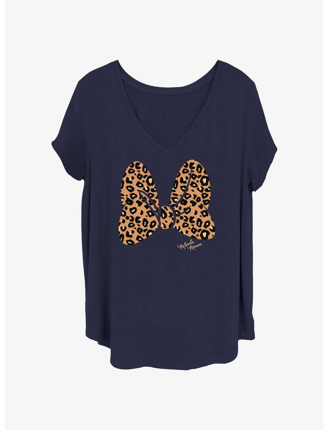Disney Minnie Mouse Animal Print Bow Womens T-Shirt Plus Size, NAVY, hi-res
