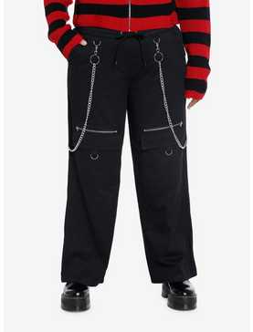 Black Side Chain Zipper Carpenter Pants Plus Size, , hi-res