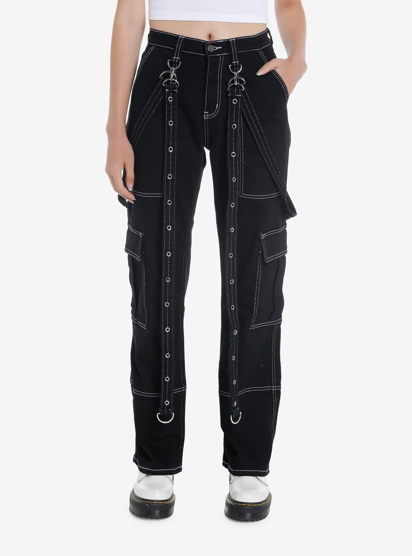 Black & White Contrast Stitch Suspender Carpenter Pants