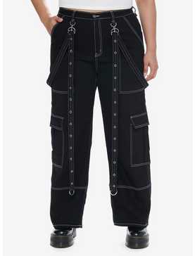 Black & White Contrast Stitch Suspender Carpenter Pants Plus Size, , hi-res