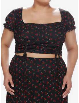 Social Collision Skull Cherry Ruched Girls Crop Top Plus Size, , hi-res