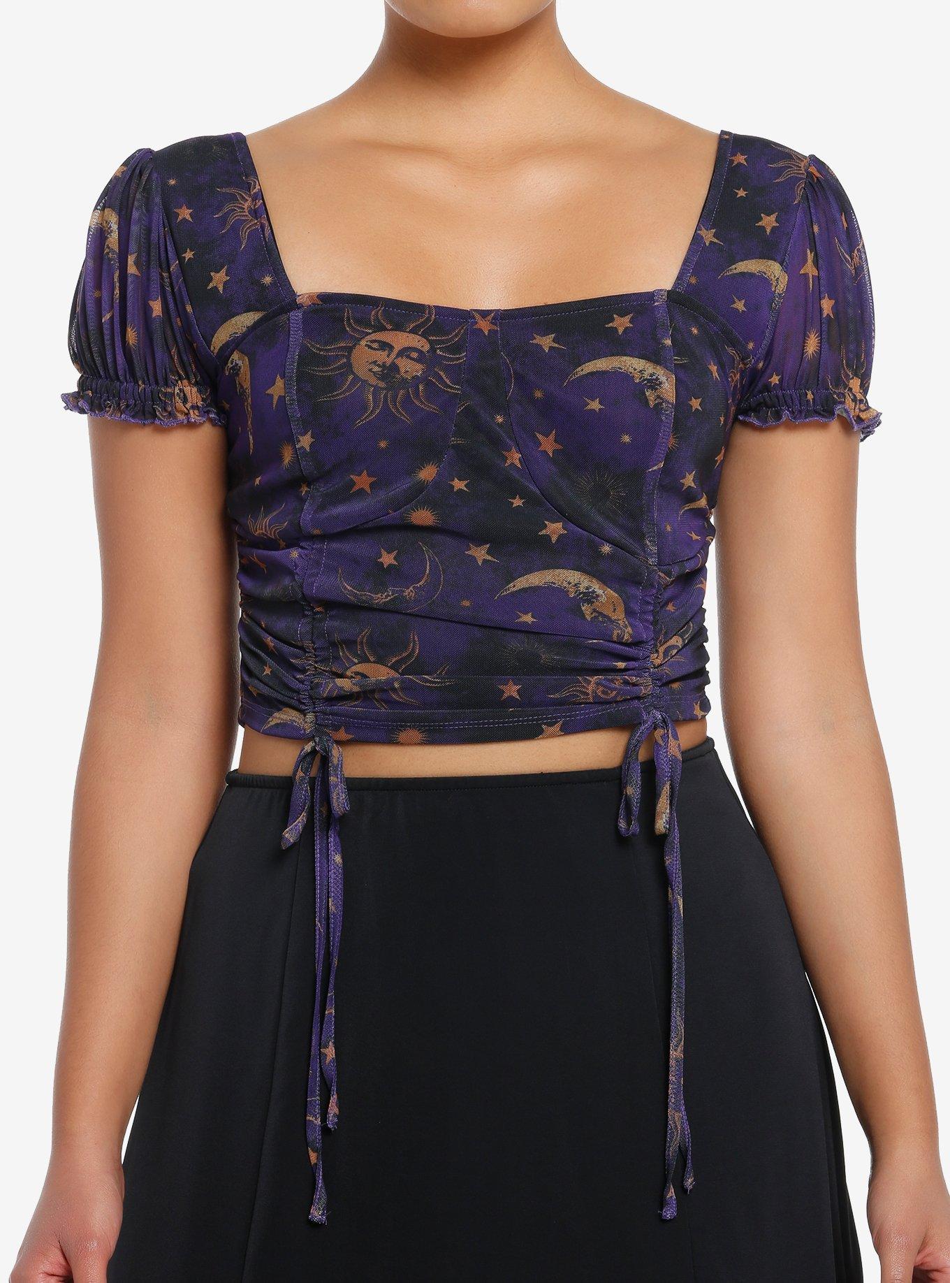 Cosmic Aura Celestial Ruched Girls Crop Top, GOLD, hi-res