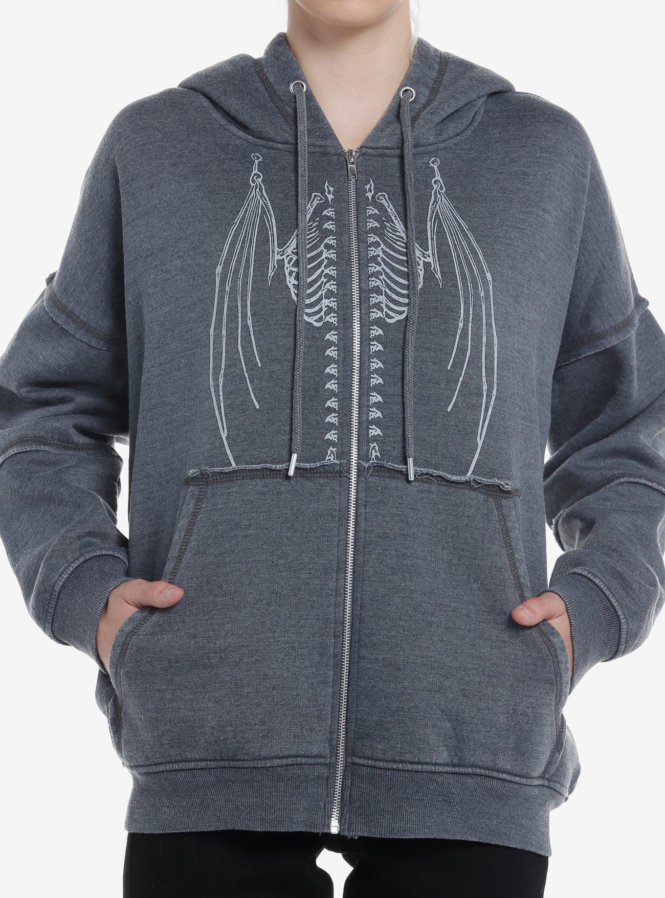 Grey Bat Skeleton Stitched Girls Hoodie