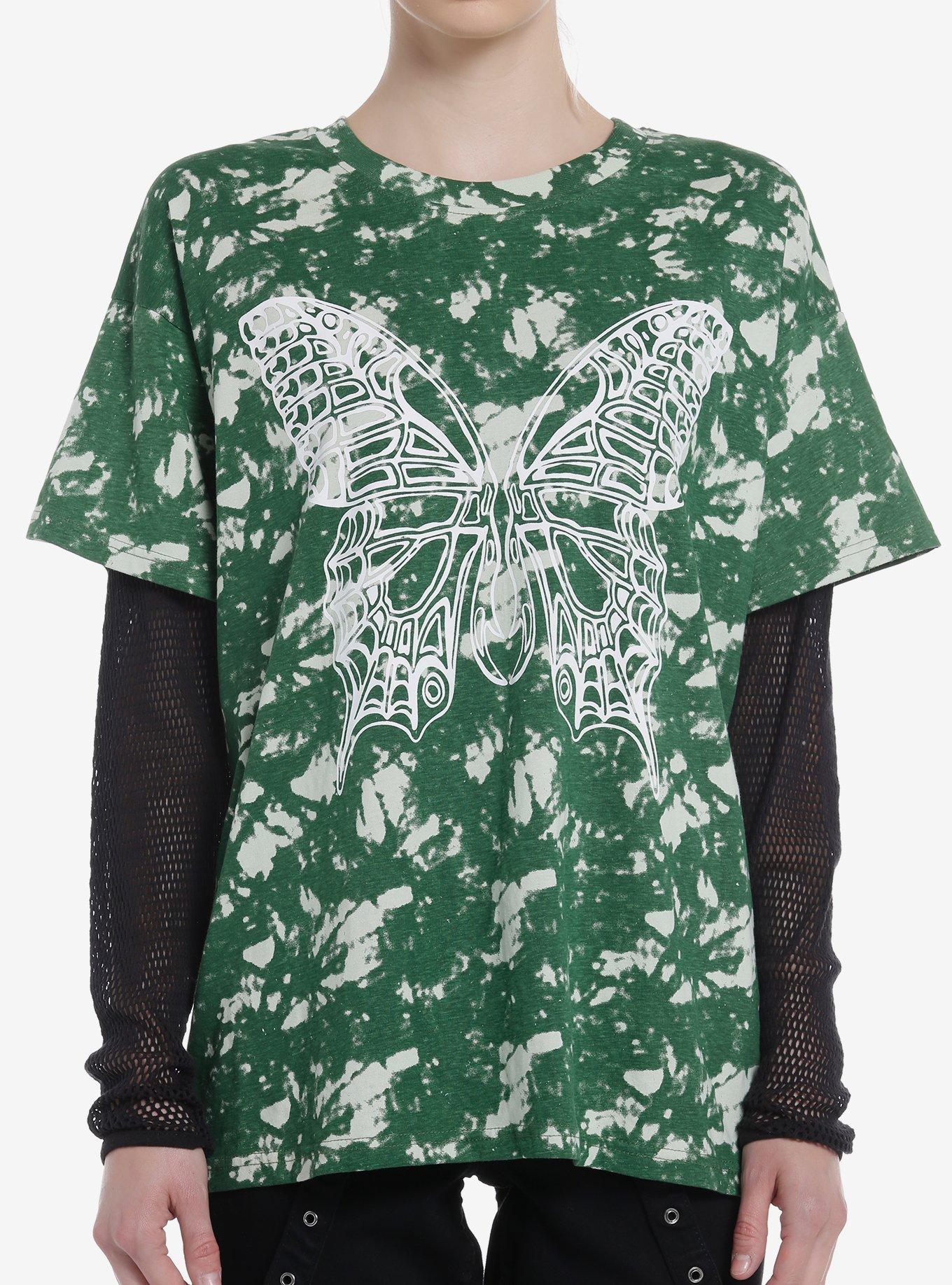 Butterfly Acid Wash Mesh Girls Twofer Long-Sleeve T-Shirt, , hi-res