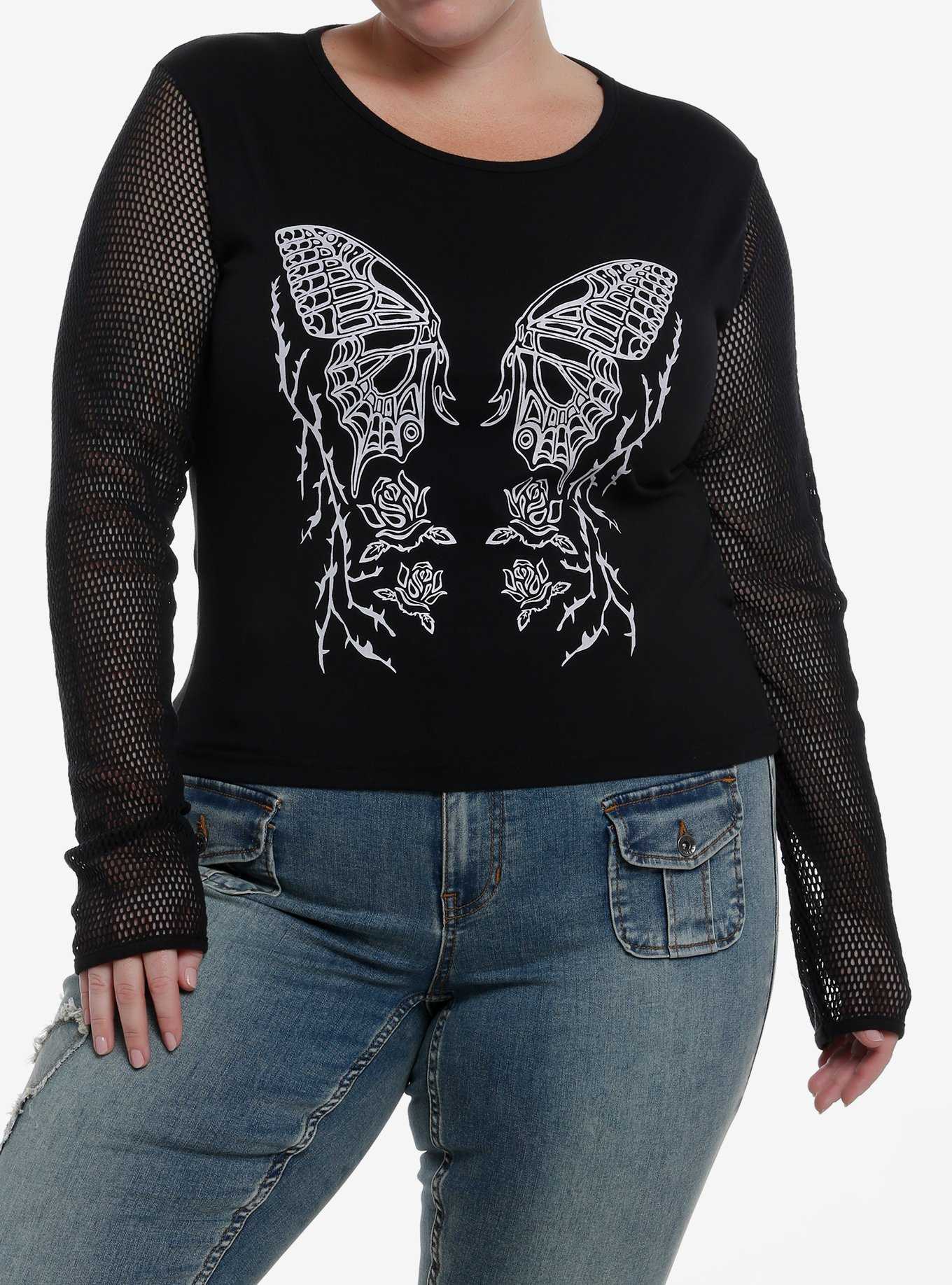Butterfly Rose Mesh Girls Long-Sleeve Top Plus Size, , hi-res