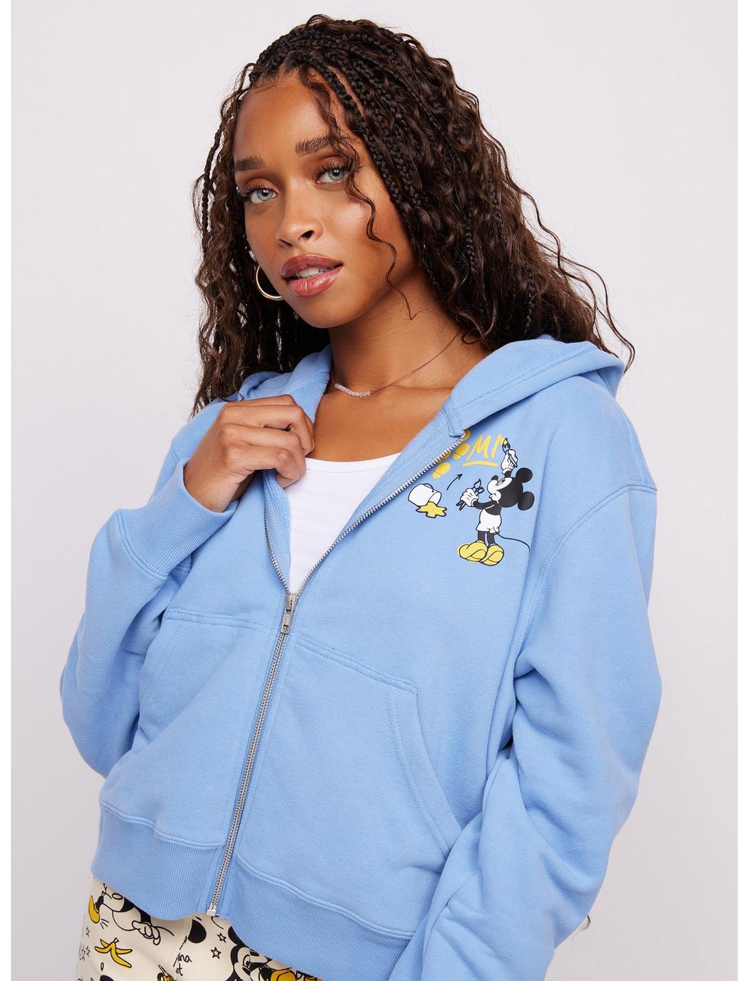 Samii Ryan Disney Mickey Mouse Paint Cropped Zippered Hoodie, LIGHT BLUE, hi-res