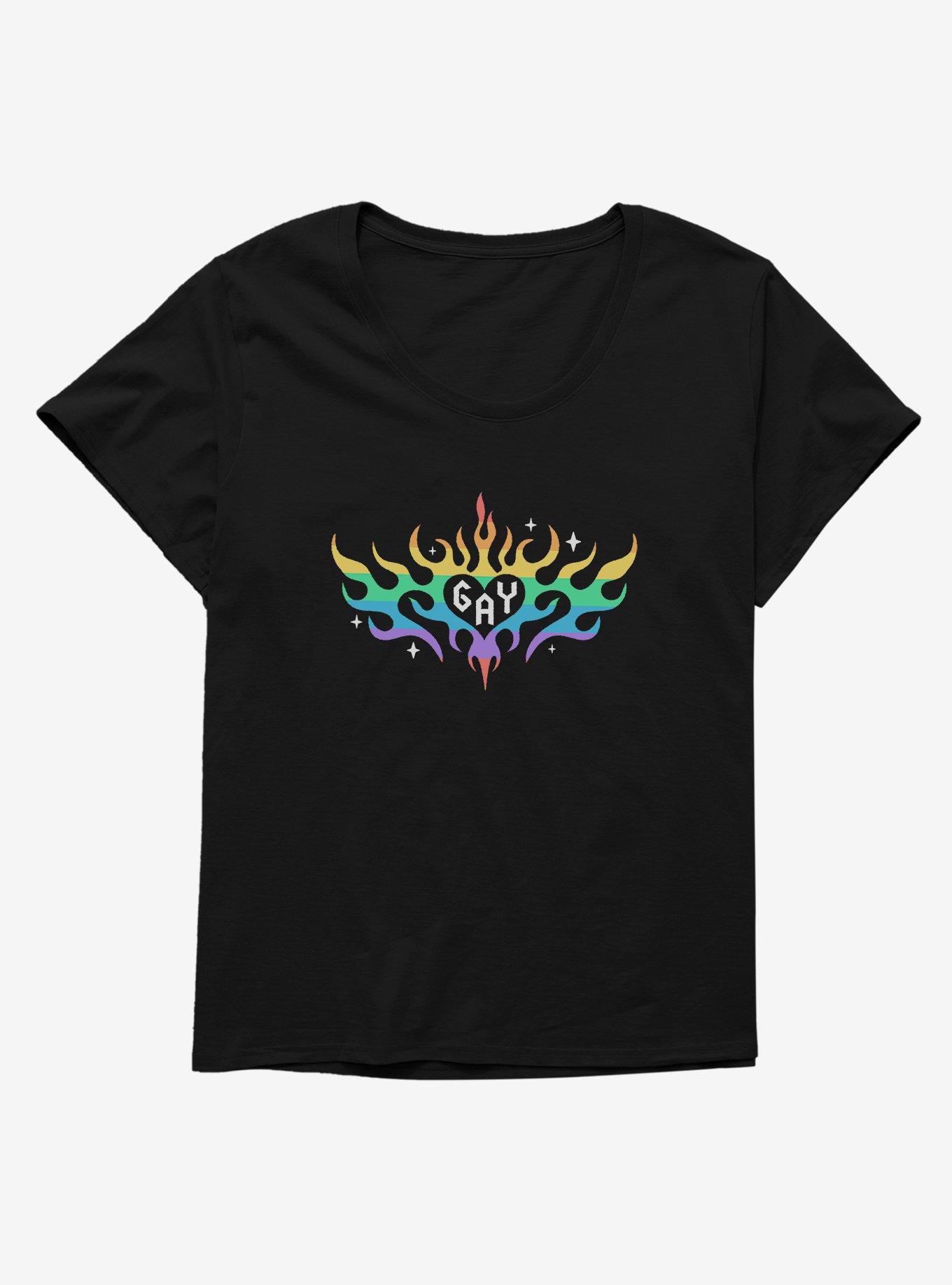 Pride Rainbow Flame Heart Girls T-Shirt Plus Size, BLACK, hi-res