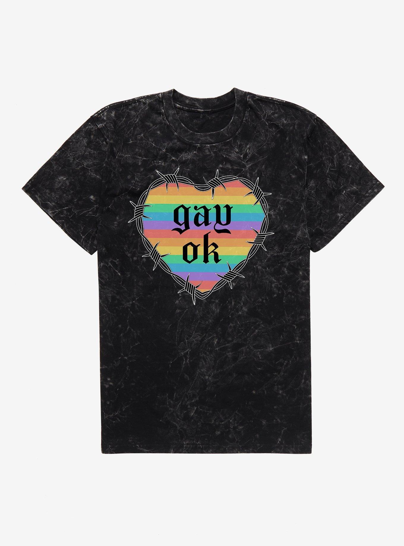Pride Gay Ok Rainbow Heart Mineral Wash T-Shirt