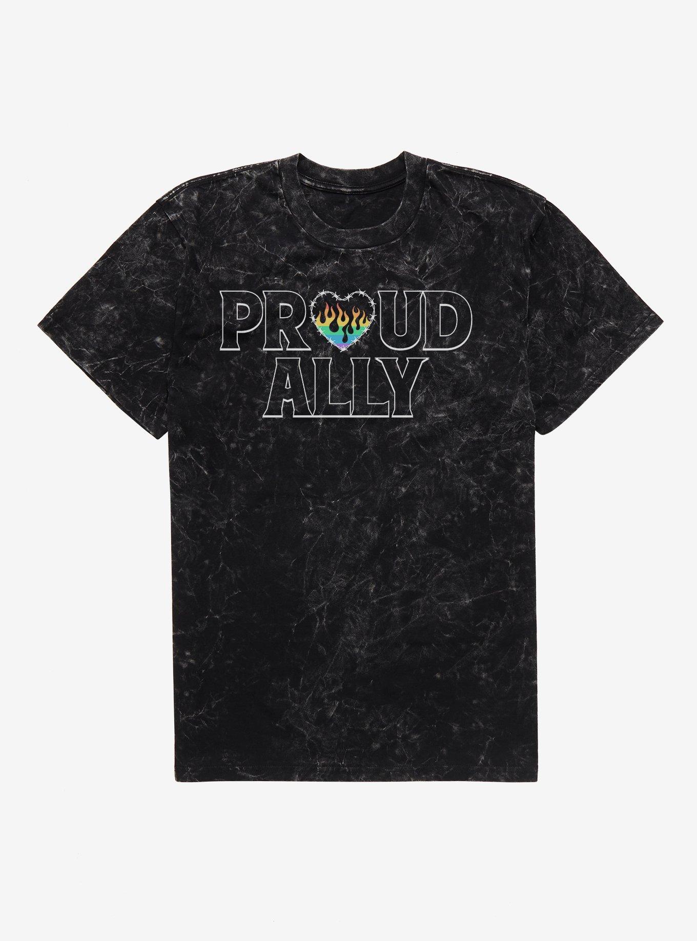 Pride Proud Ally Flames Mineral Wash T-Shirt, BLACK MINERAL WASH, hi-res