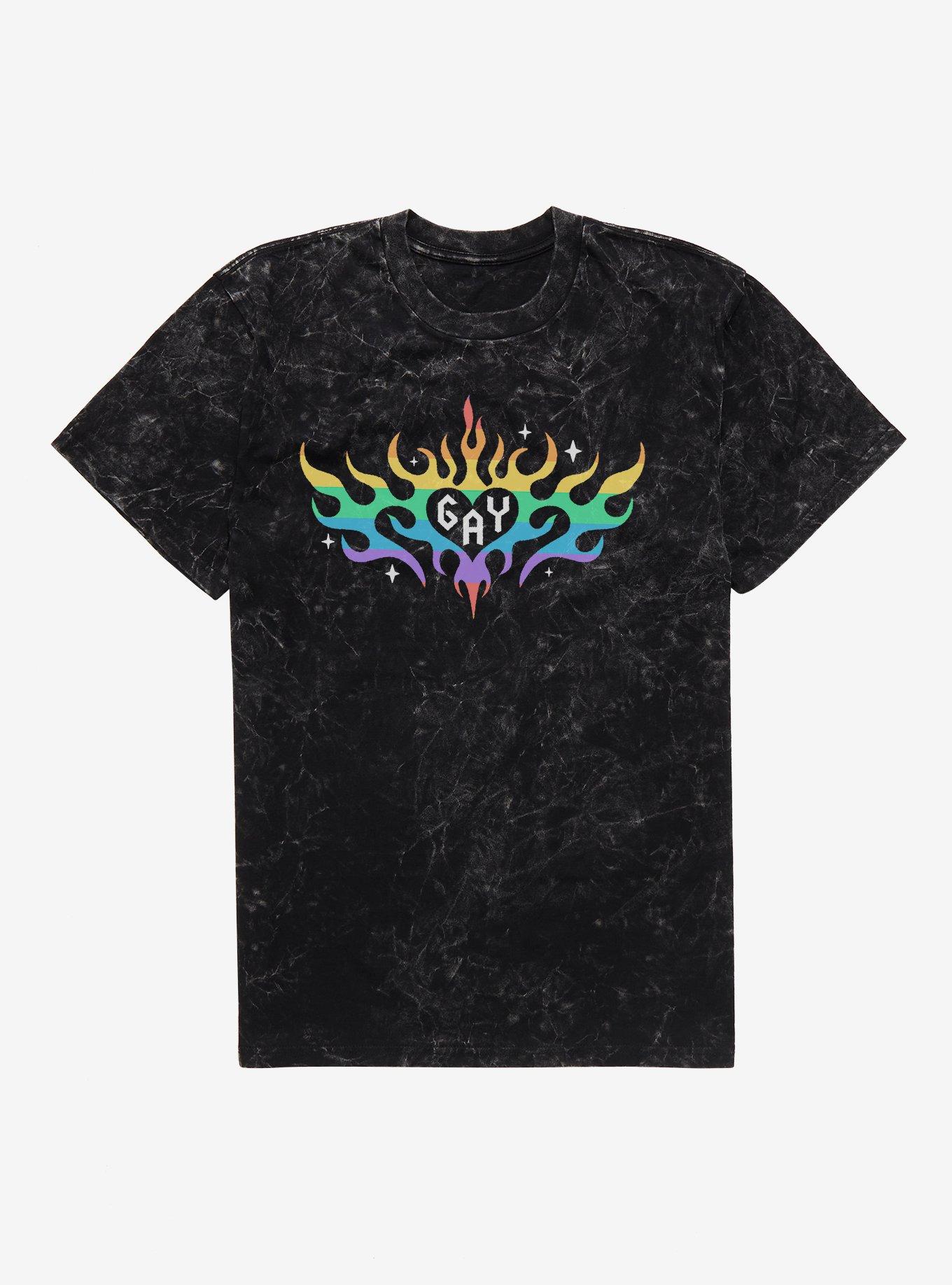 Pride Rainbow Flame Heart Mineral Wash T-Shirt, , hi-res