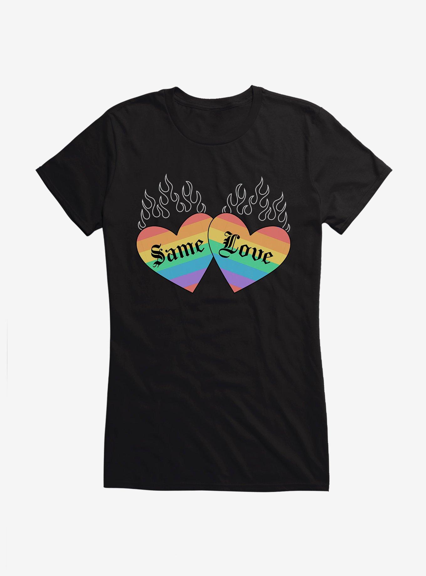 Pride Same Love Rainbow Hearts Girls T-Shirt, BLACK, hi-res