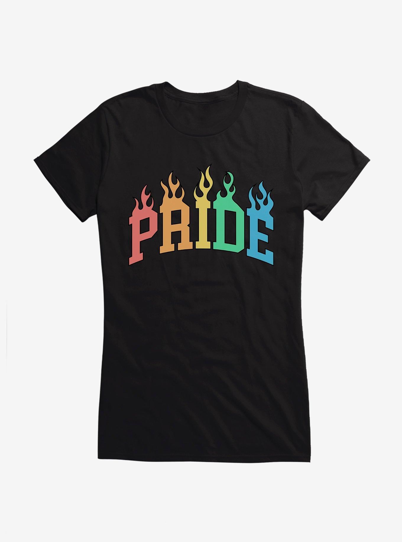 Pride Collegiate Pride Flames Girls T-Shirt, BLACK, hi-res