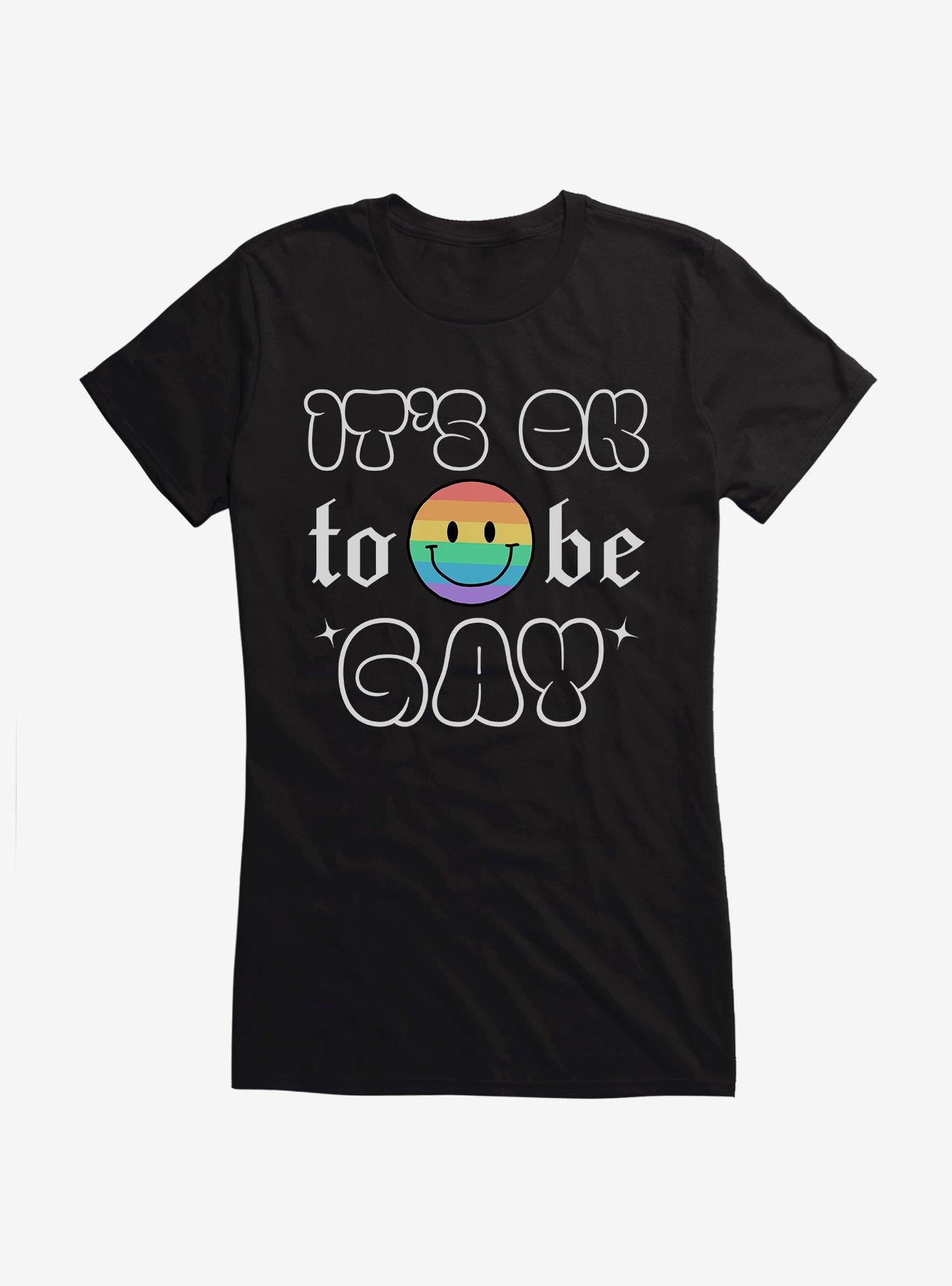 Pride It's Ok Smiley Rainbow Face Girls T-Shirt, BLACK, hi-res