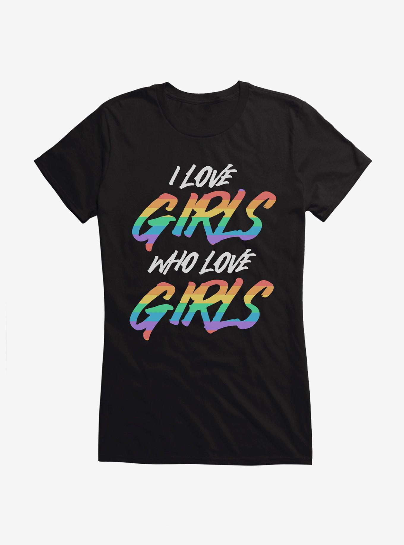 Pride I Love Girls Who Love Girls Girls T-Shirt, BLACK, hi-res