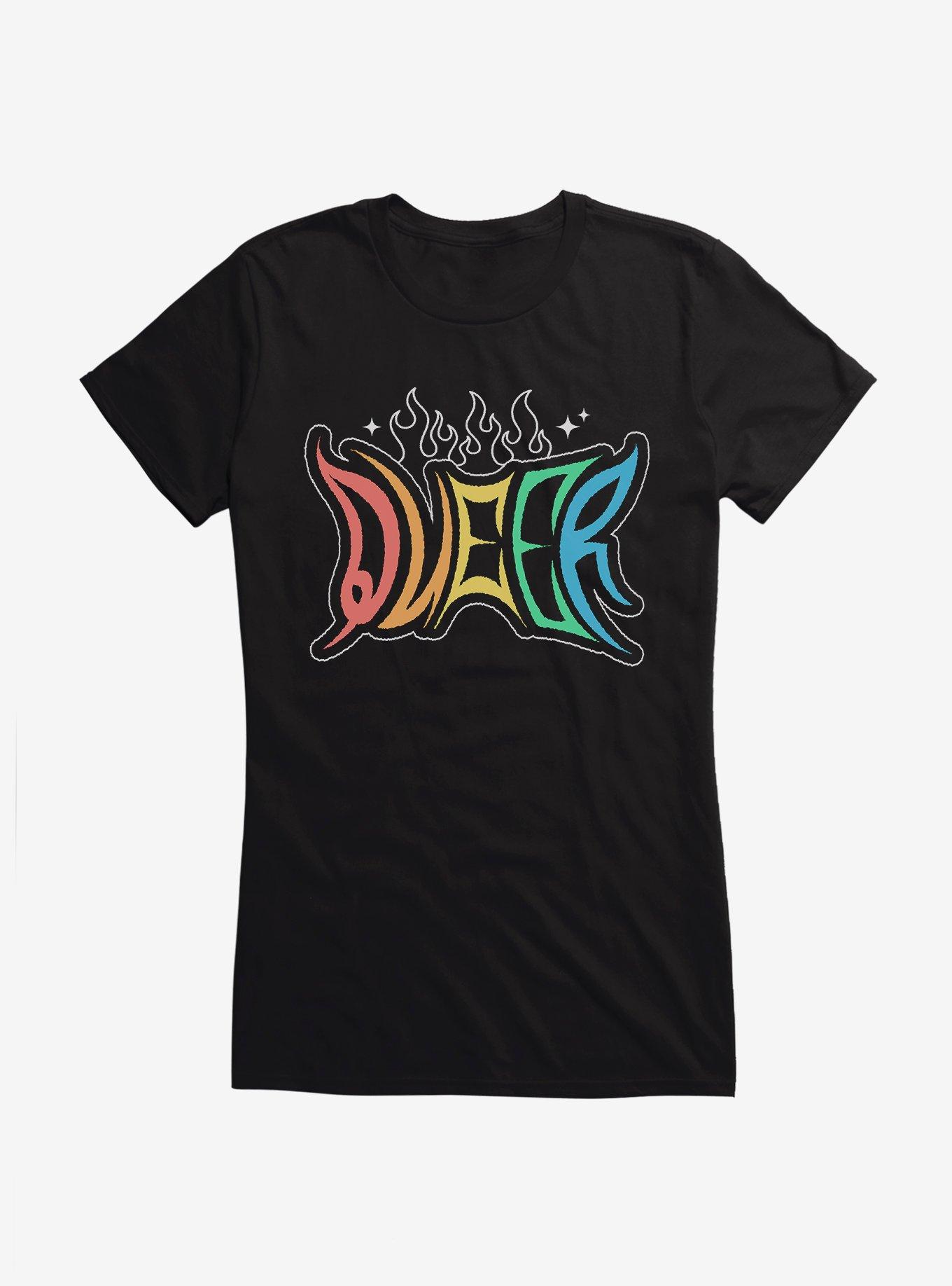 Pride Queer Flames Girls T-Shirt, BLACK, hi-res