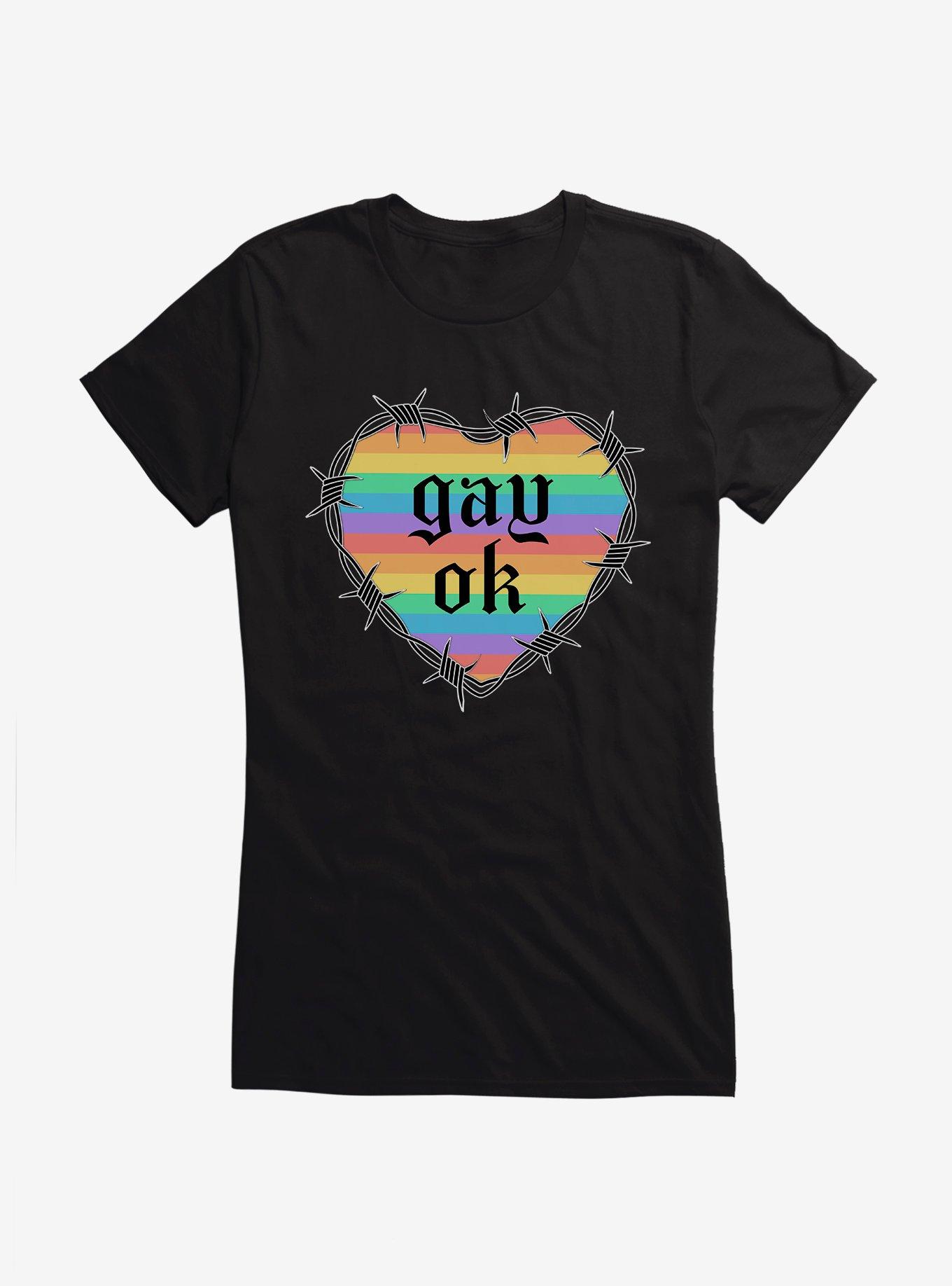 Pride Gay Ok Rainbow Heart Girls T-Shirt, BLACK, hi-res