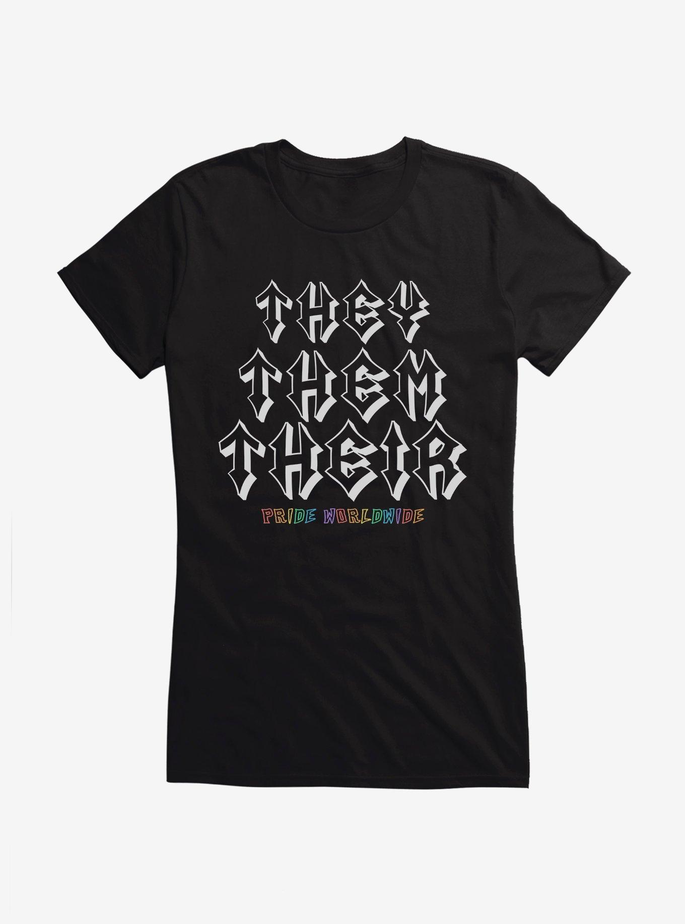 Pride They Pronouns Worldwide Girls T-Shirt, BLACK, hi-res