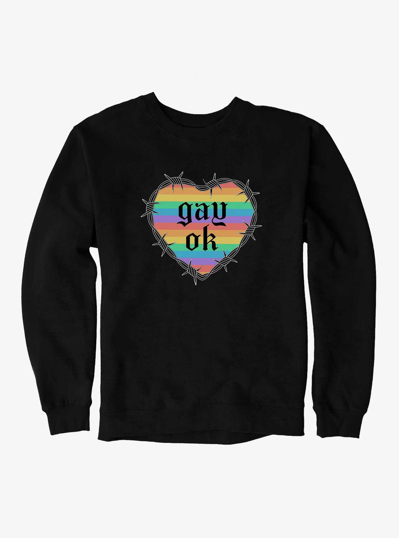 Pride Gay Ok Rainbow Heart Sweatshirt, , hi-res