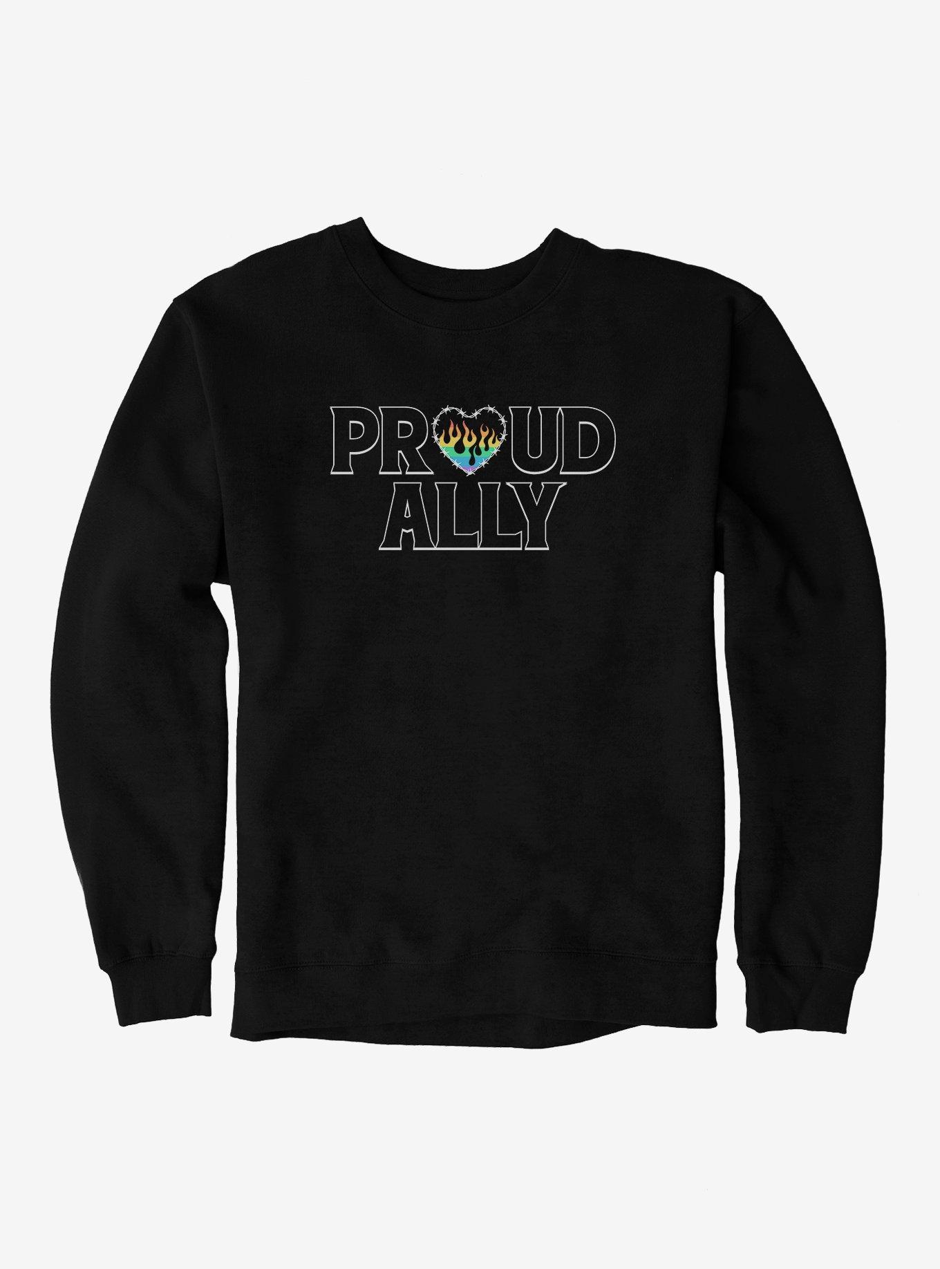 Pride Proud Ally Flames Sweatshirt, BLACK, hi-res