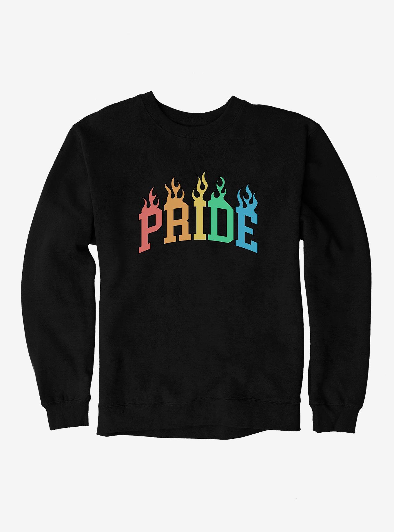 Pride Collegiate Pride Flames Sweatshirt, BLACK, hi-res