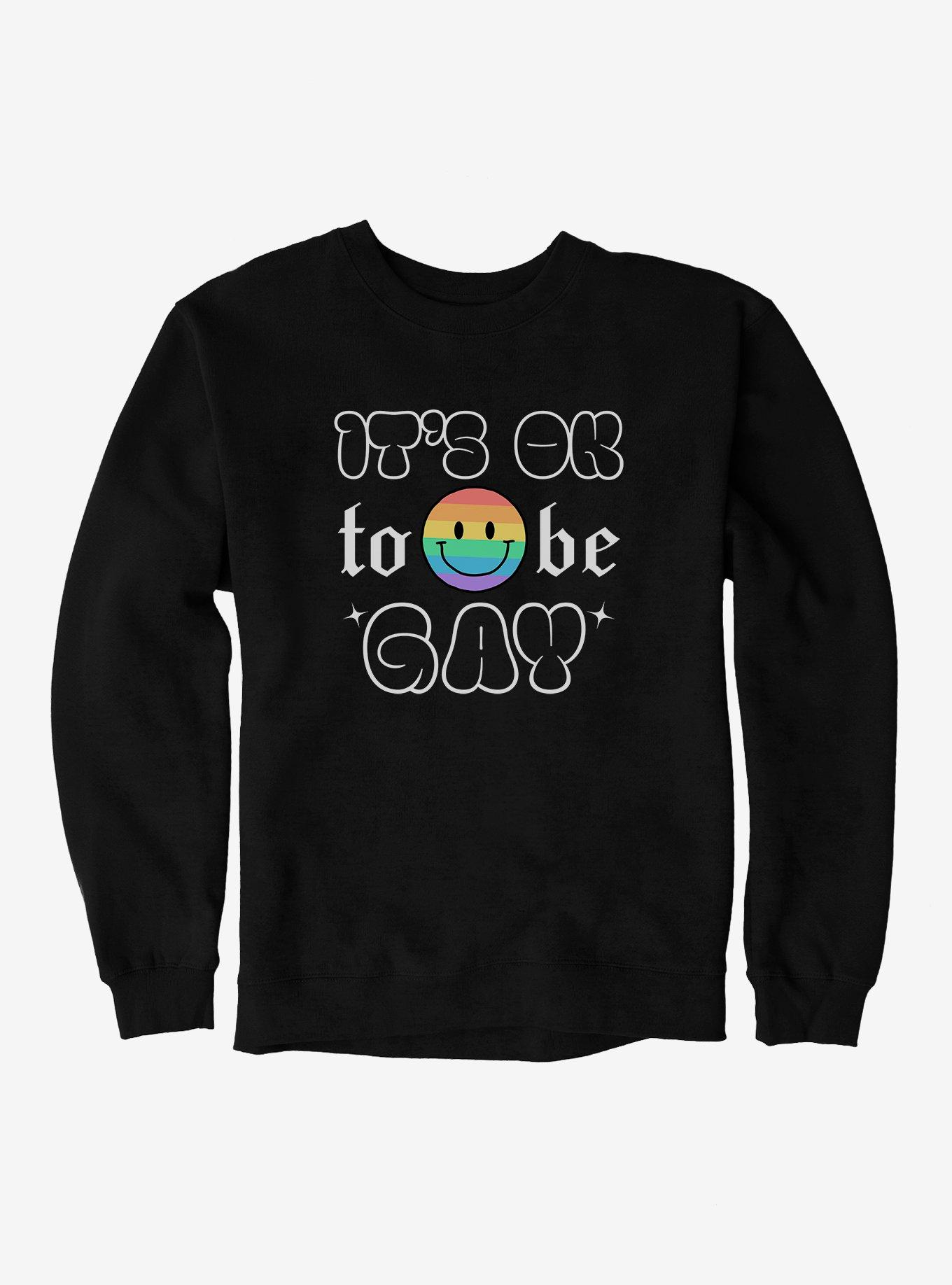 Pride It's Ok Smiley Rainbow Face Sweatshirt, BLACK, hi-res