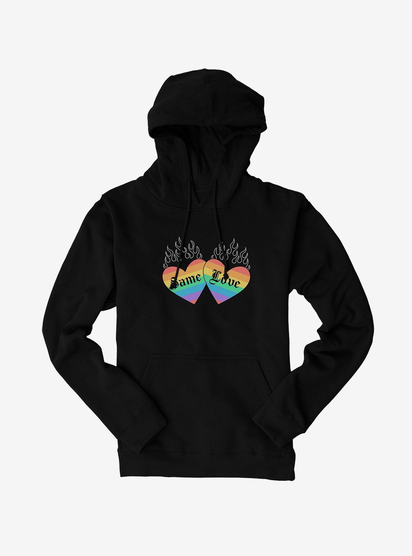 Pride Same Love Rainbow Hearts Hoodie, BLACK, hi-res