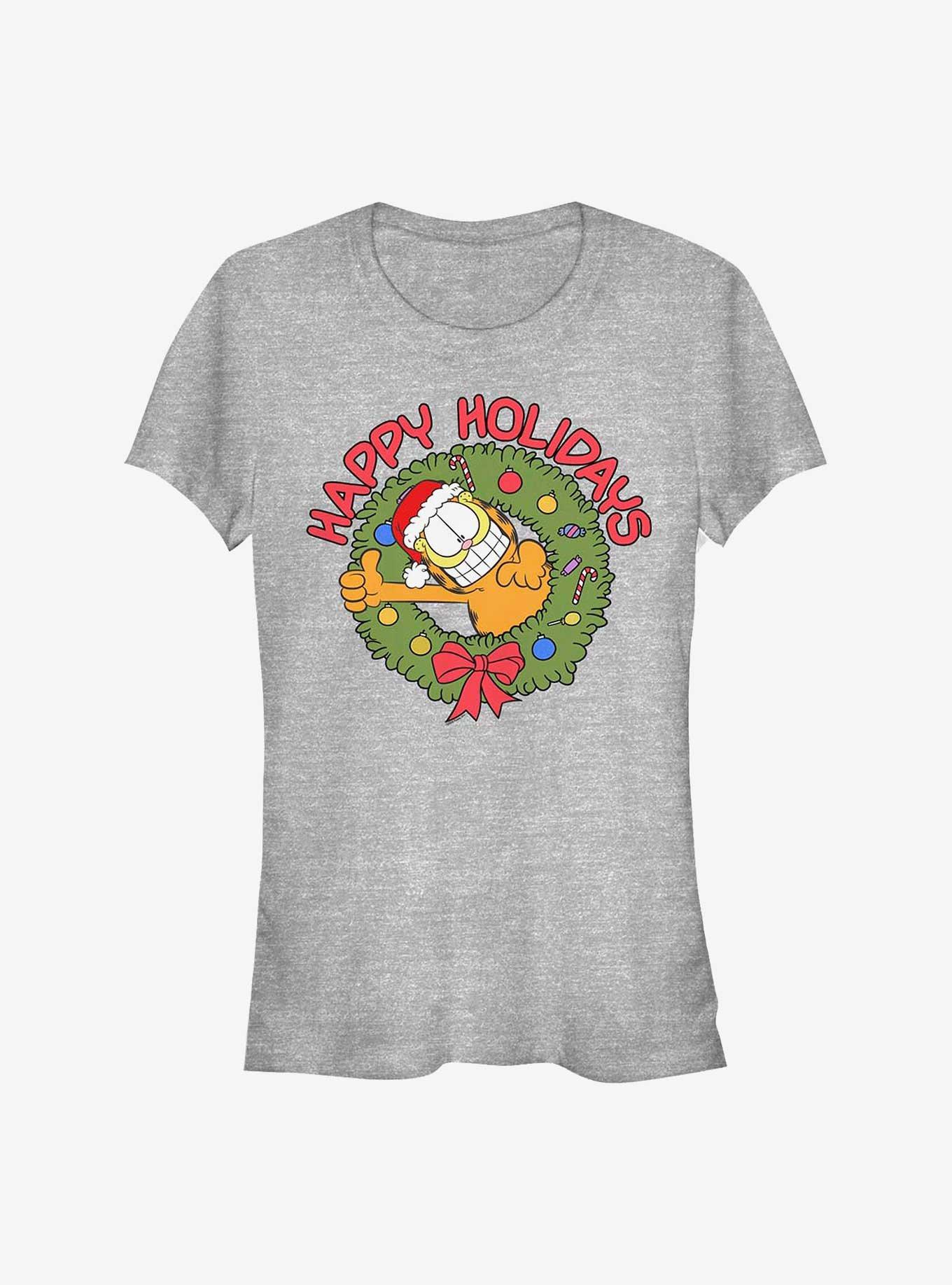 Garfield Wreath Happy Holidays Girls T-Shirt, , hi-res