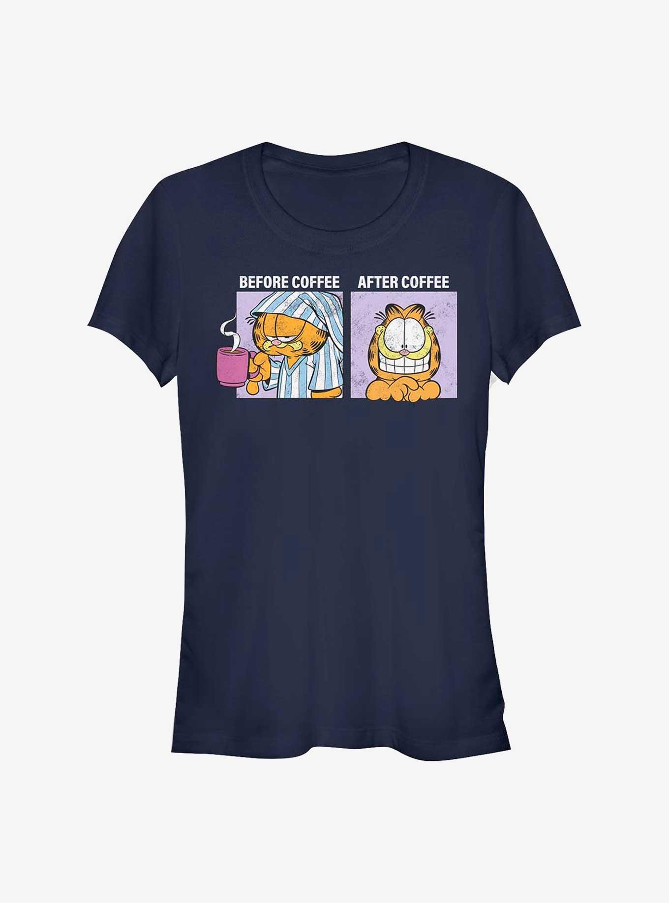 Garfield Before and After Coffee Girls T-Shirt, NAVY, hi-res