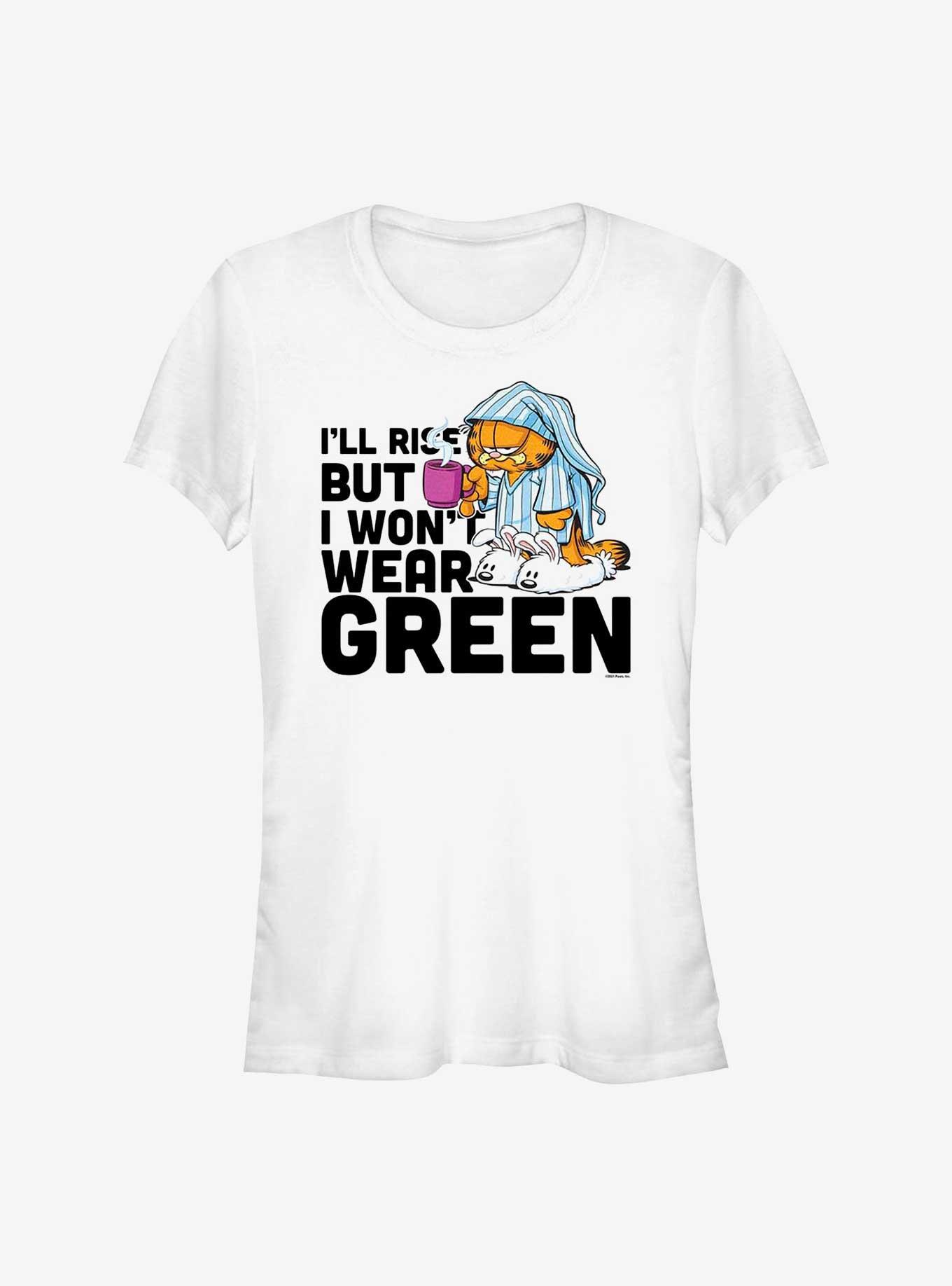 Garfield I'll Rise But I Won't Wear Green Girls T-Shirt, WHITE, hi-res