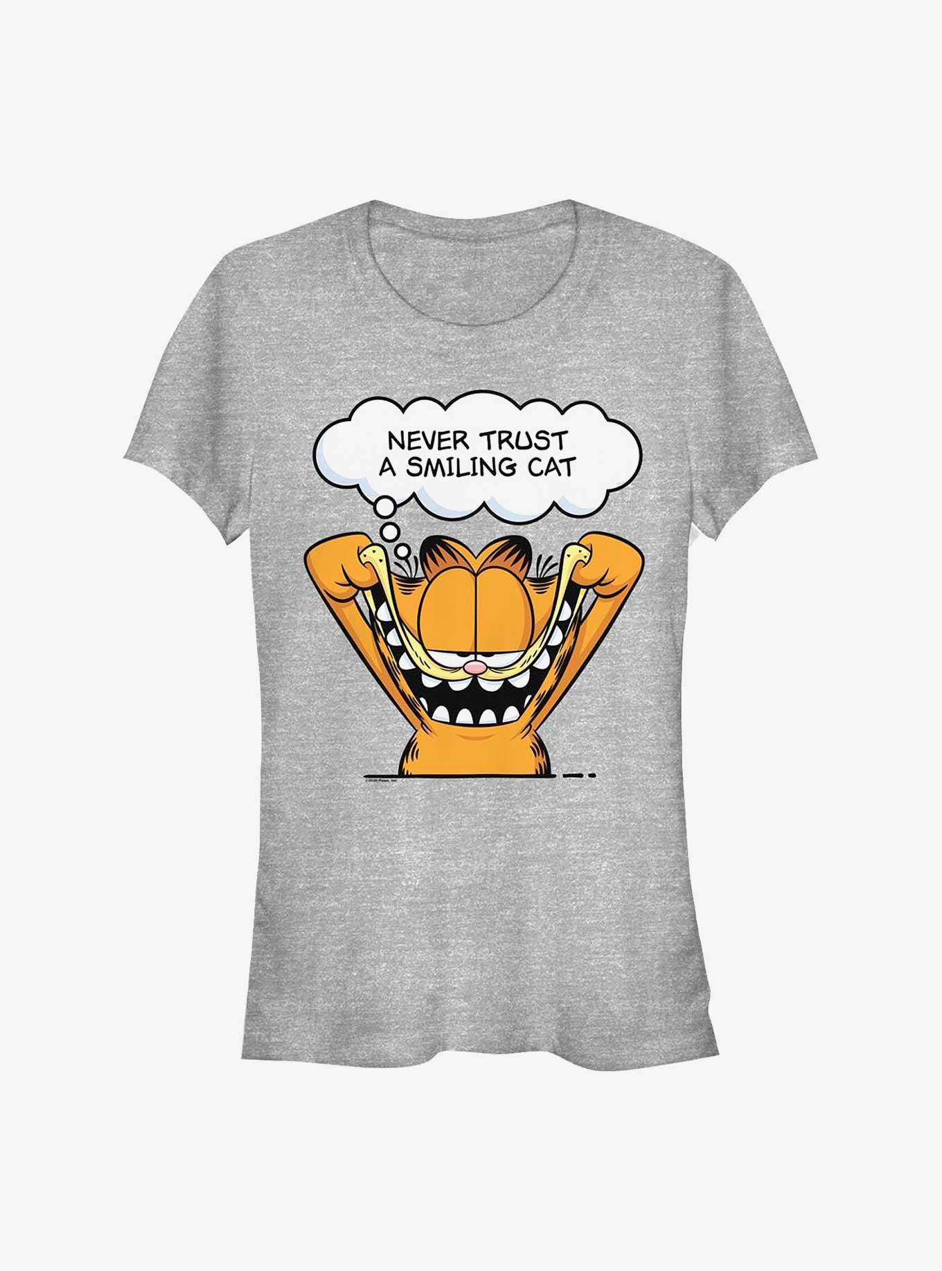 Garfield Never Trust A Smiling Cat Girls T-Shirt, ATH HTR, hi-res