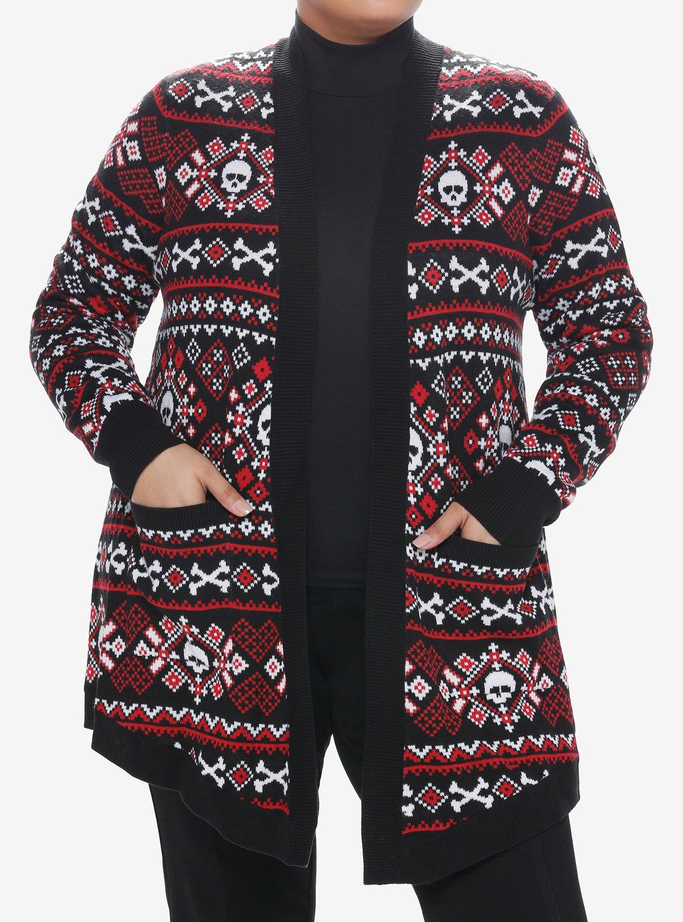 Social Collision Black Red Skull Fair Isle Girls Cardigan Plus Size Hot Topic