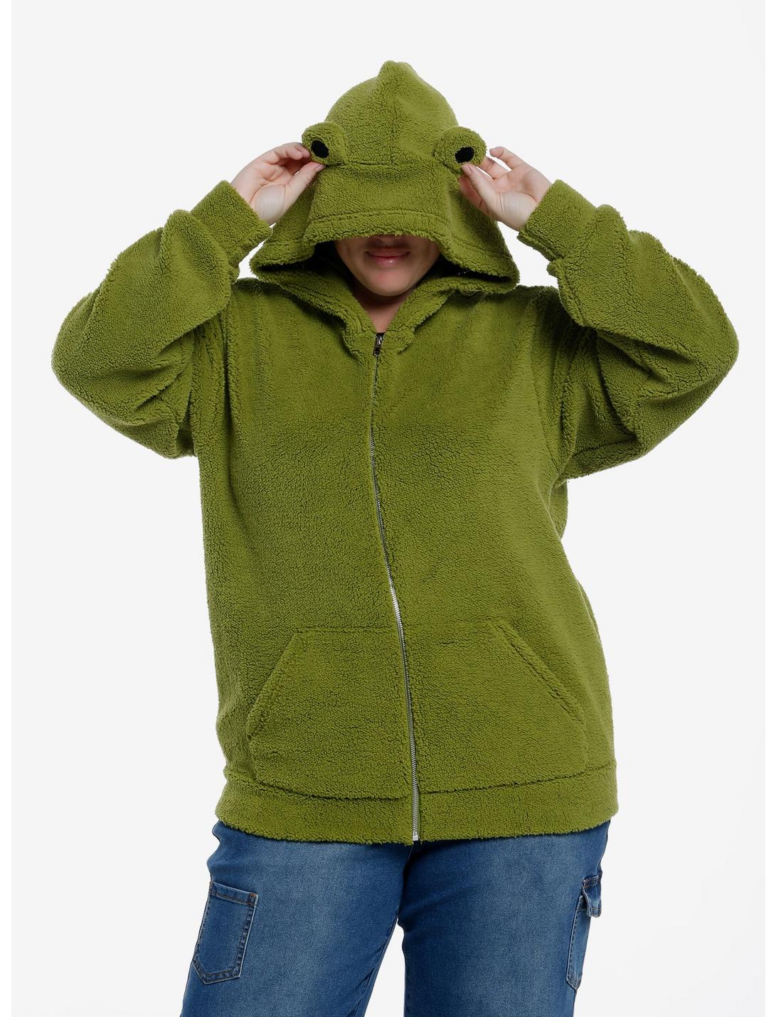 Thorn & Fable Frog Sherpa Girls Hoodie Plus Size, OLIVE, hi-res