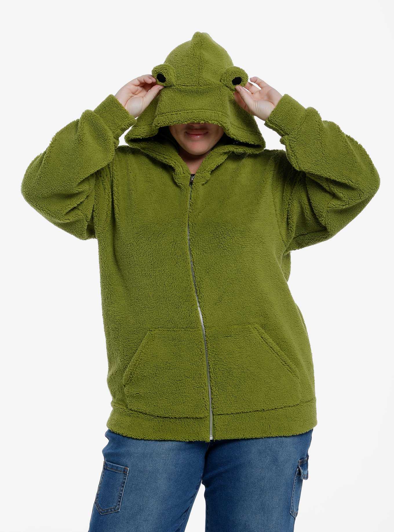 Thorn & Fable Frog Sherpa Girls Hoodie Plus Size, , hi-res