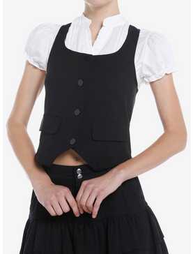 Thorn & Fable Woven Button-Up Vest Girls Twofer Top, , hi-res