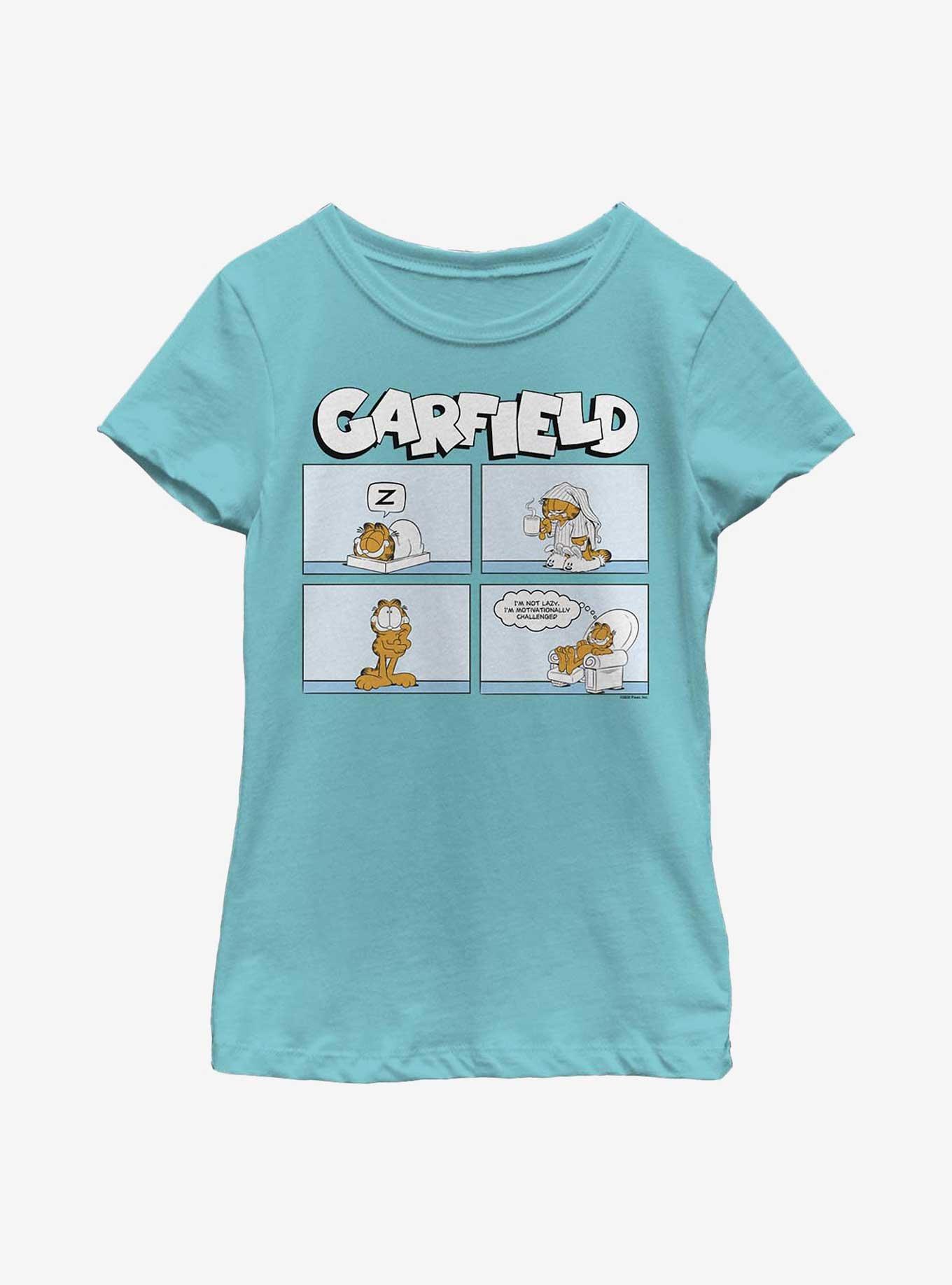Garfield Not Lazy Comic Youth Girl's T-Shirt, TAHI BLUE, hi-res