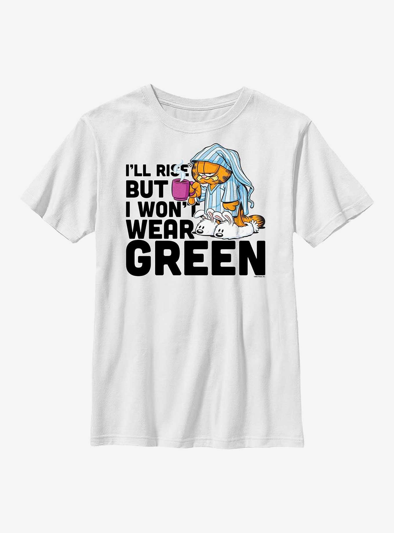 Garfield I'll Rise But I Won't Wear Green Youth T-Shirt, WHITE, hi-res