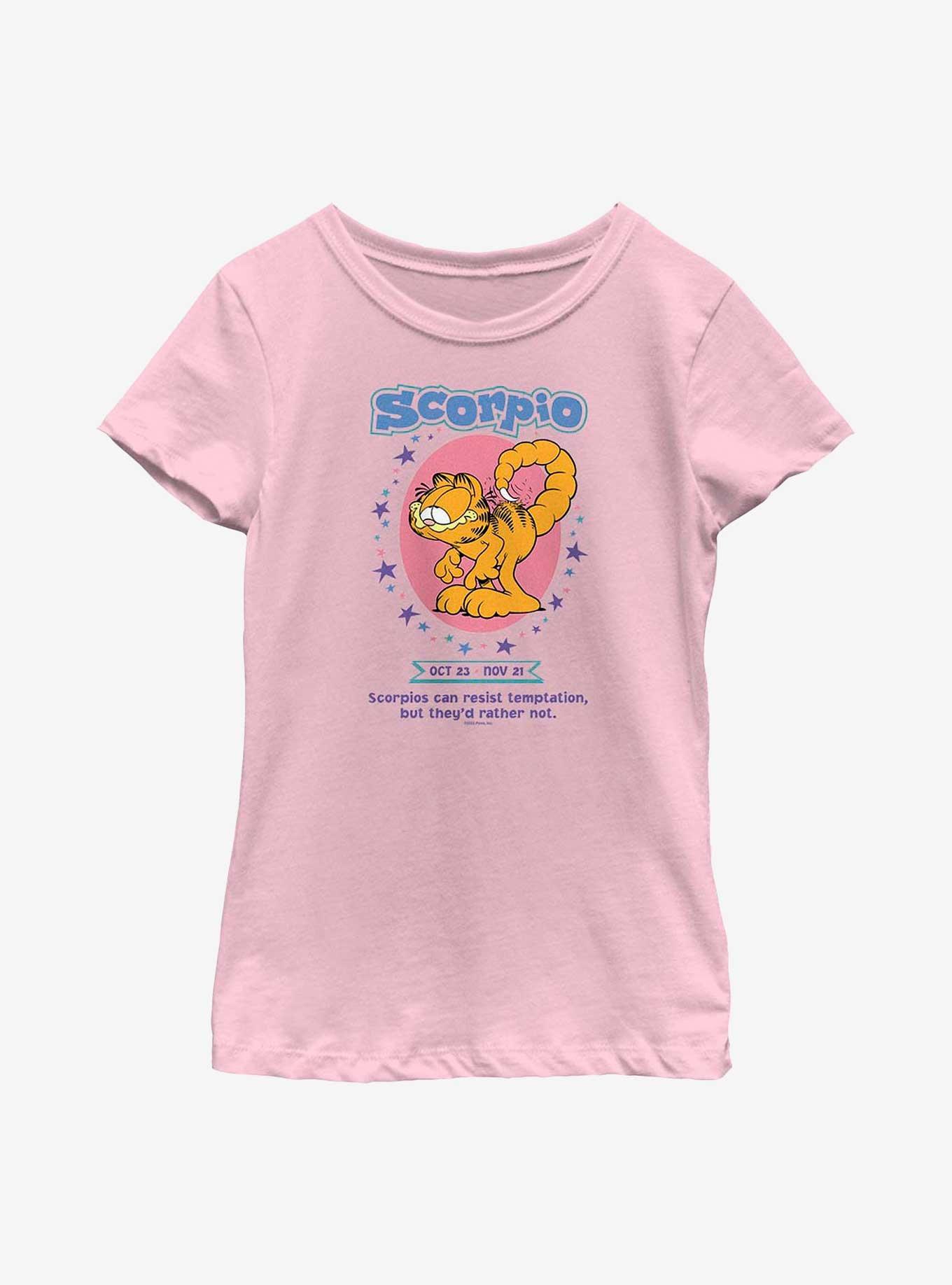 Garfield Scorpio Horoscope Youth Girl's T-Shirt, PINK, hi-res