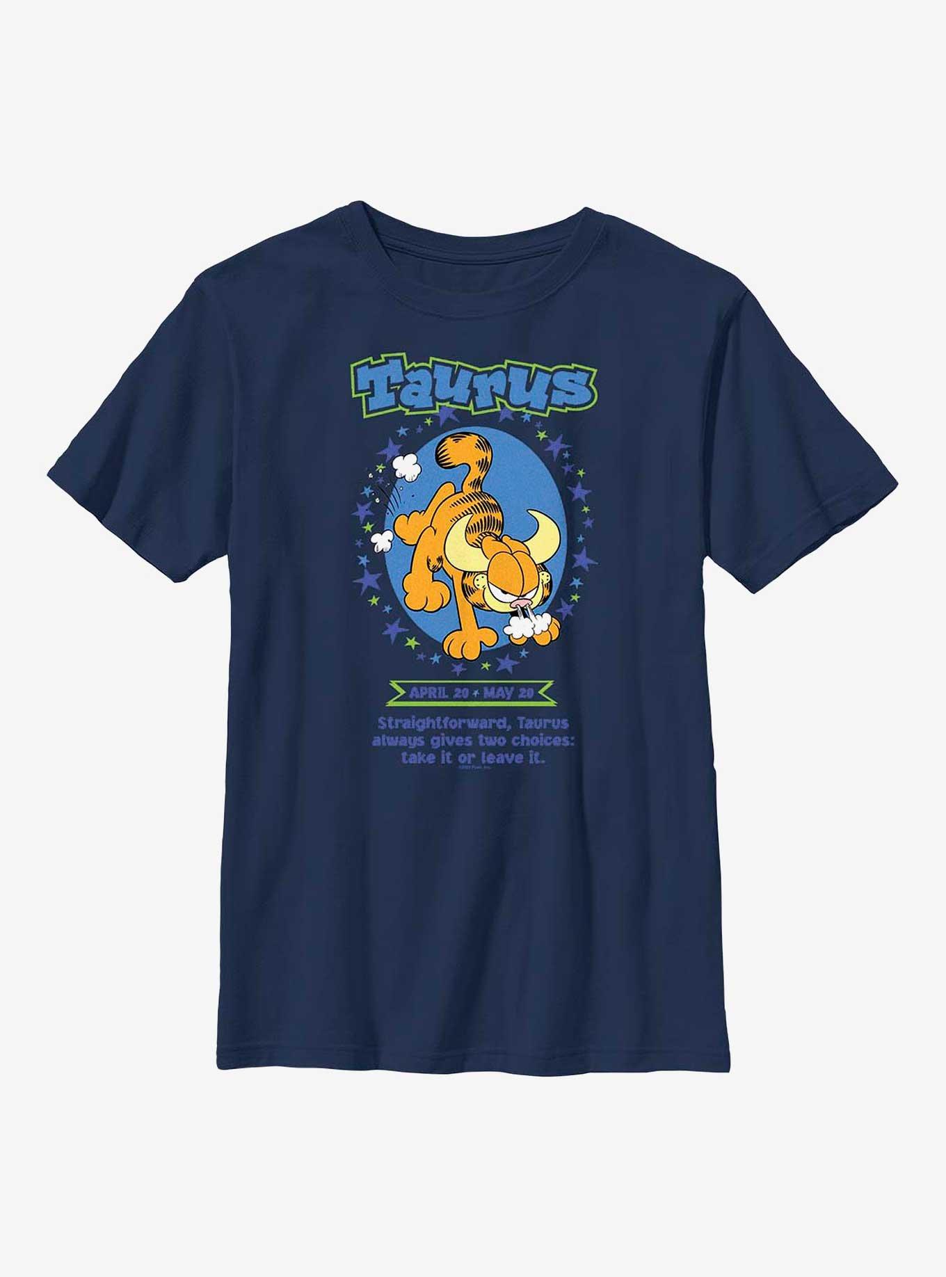 Garfield Taurus Horoscope Youth T-Shirt, NAVY, hi-res