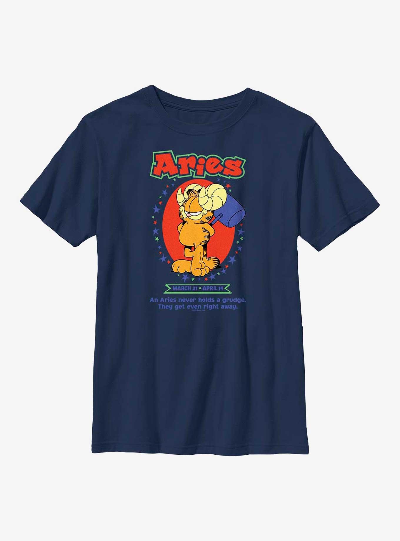 Garfield Aries Horoscope Youth T-Shirt, NAVY, hi-res