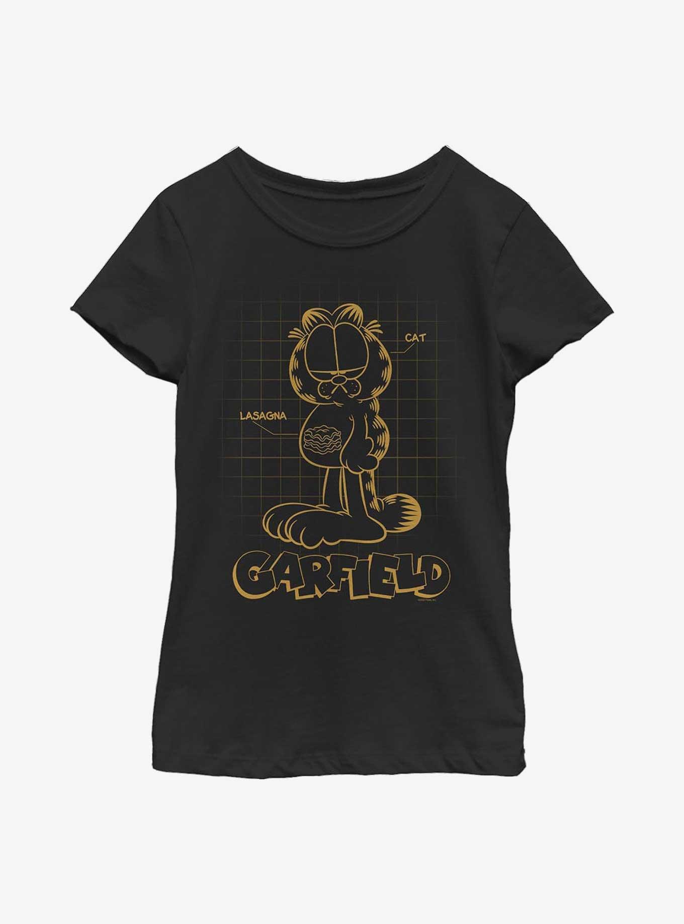 Garfield Cat Schematic Youth Girl's T-Shirt, BLACK, hi-res
